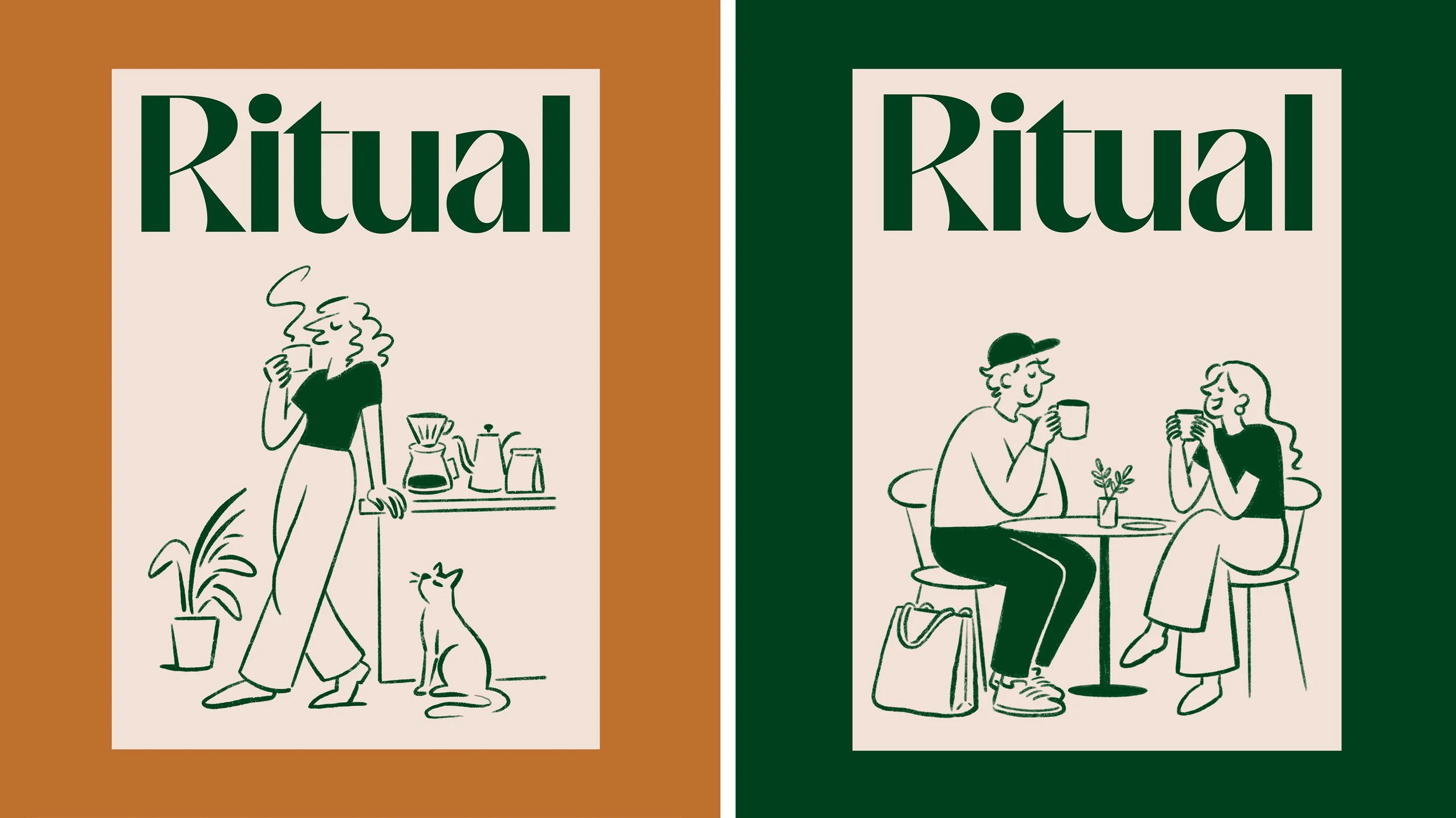 Ritual Coffee brand identity featuring custom typography and character illustration