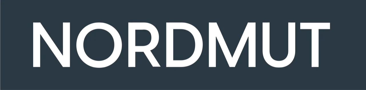 Close-up of the word 'NORDMUT' in black text on a dark background.