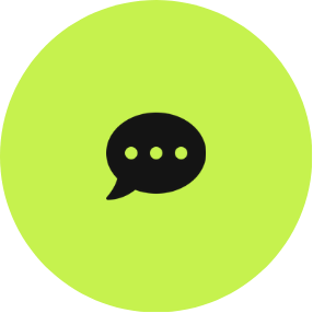 Green circle with a black speech bubble containing three dots.