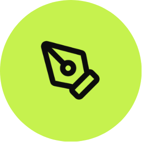 Icon of a fountain pen nib on a green circle background.