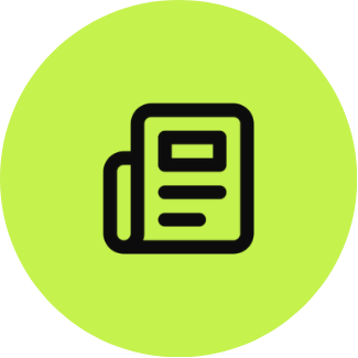 Icon of a newspaper on a lime green circular background.
