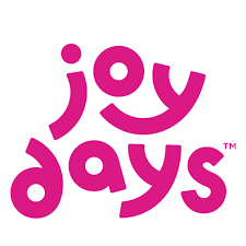 The words 'joy days' written in bold pink letters with a playful font.