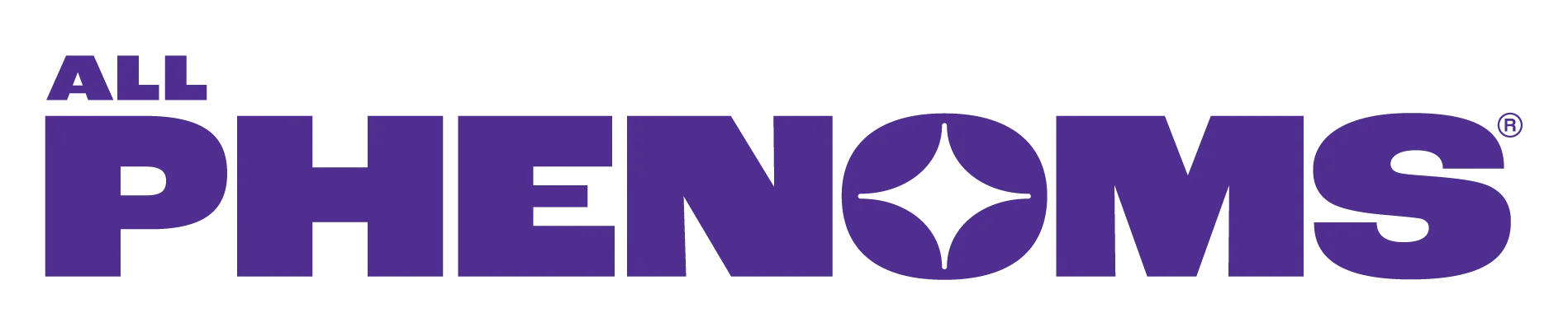 The logo of Pheonoms with the words "ALL PHENOMS" in bold purple text, with a star and four-part circle design inside the letter "O".