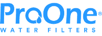 ProOne Water Filters logo with blue text on a black background