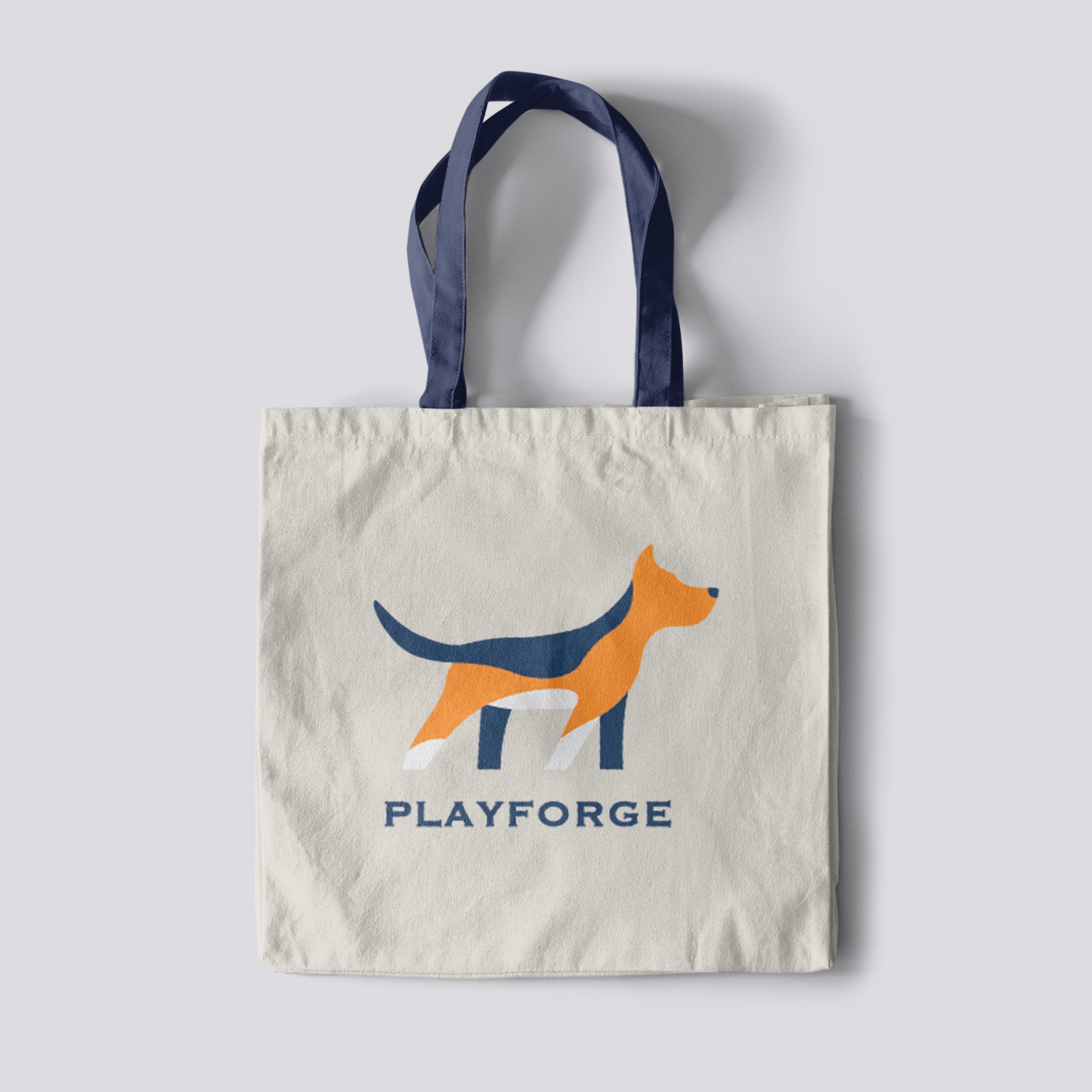 Playforge came to me needing a brand identity that felt energetic, modern, and memorable. The result was a geometric dog logo built on confidence and movement, with a color palette to match. From logo design through to merchandise mockups, this one w