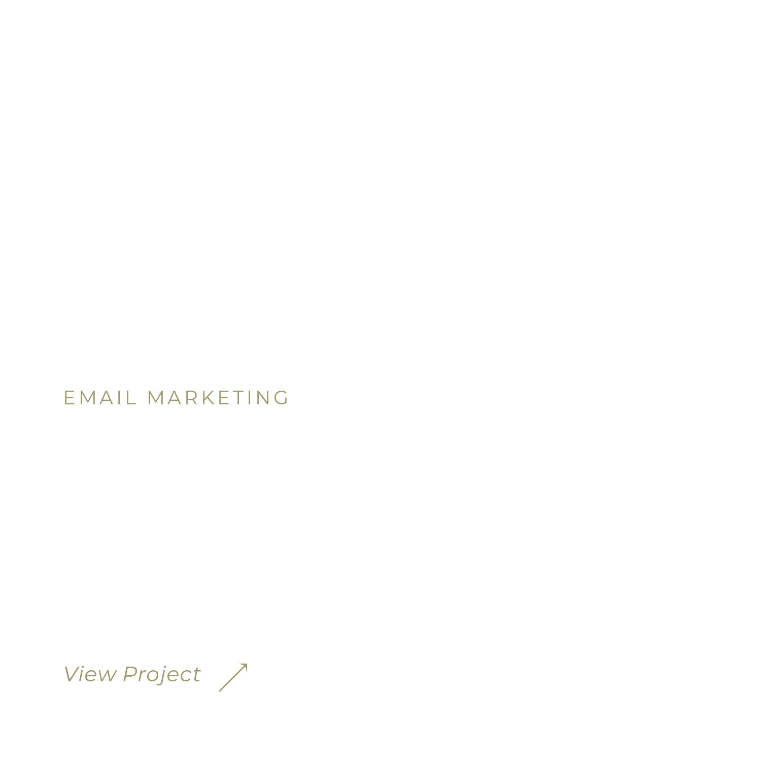 A black background with white and gold text promoting email marketing and email campaigns, including a 'View Project' link.