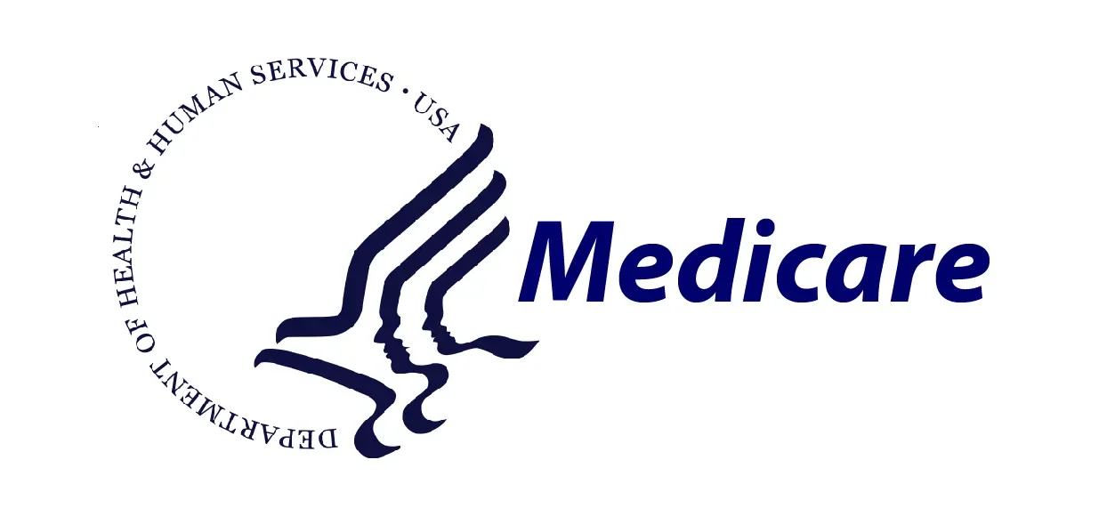 Medicare logo with stylized faces and the text 'Department of Health & Human Services, USA' in a circular arrangement around the faces.