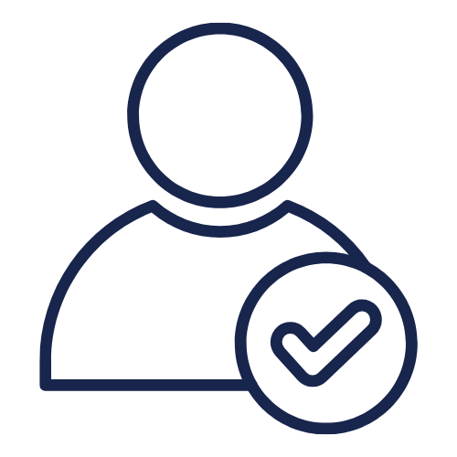 Outline of a person with a checkmark symbol indicating verification or approval