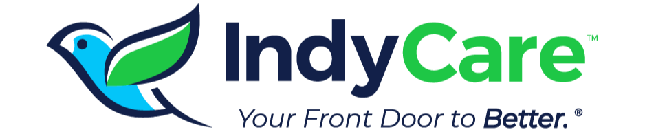 IndyCare logo with a stylized blue and green bird and the tagline 'Your Front Door to Better.'