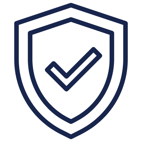 Outline of a shield with a check mark inside, representing security or protection.
