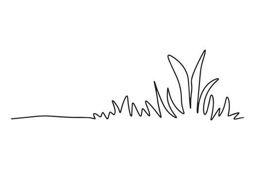Simple black outline of grass and plants on a white background.
