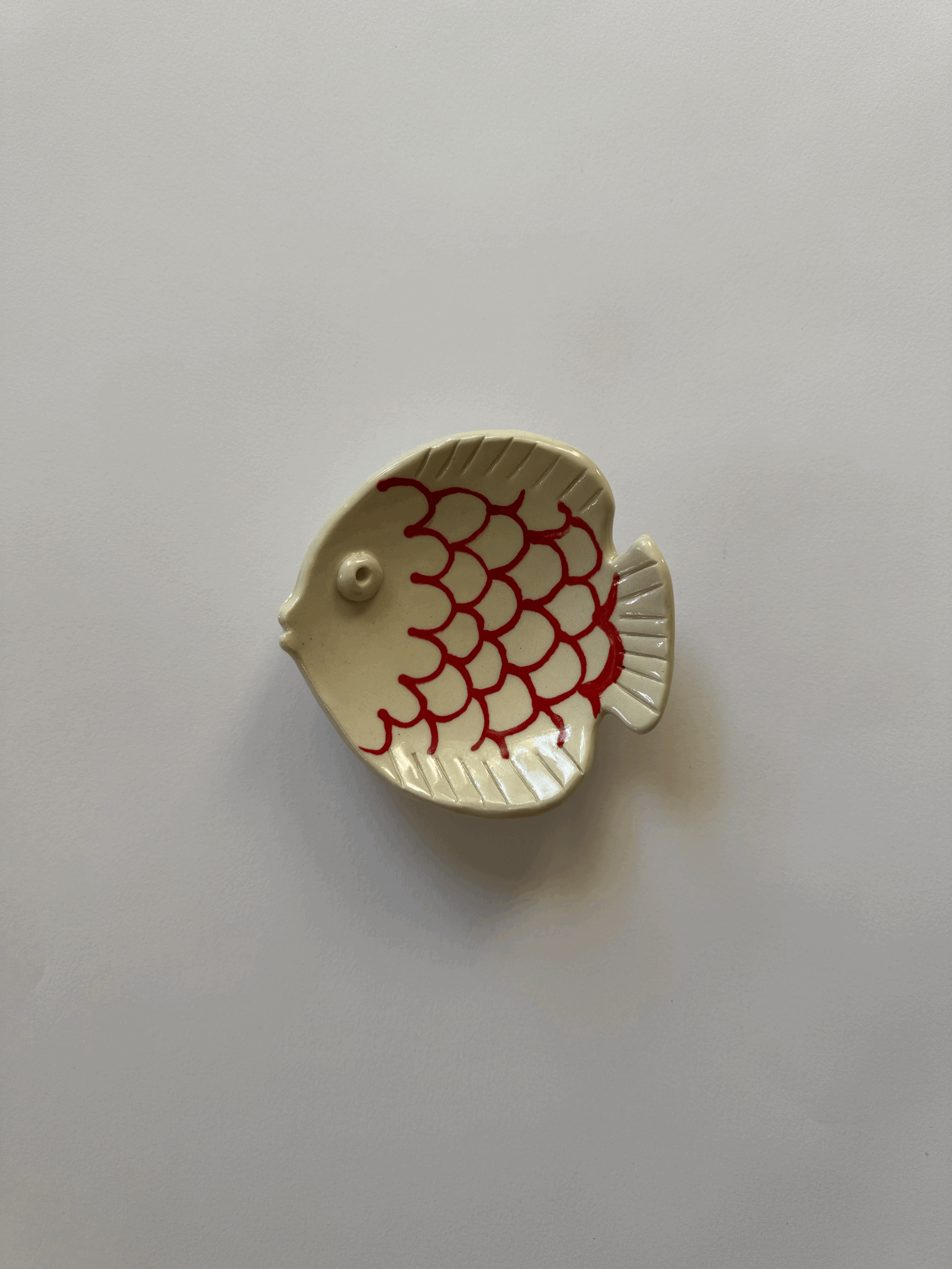 Red and White Scalloped Tiny Dish