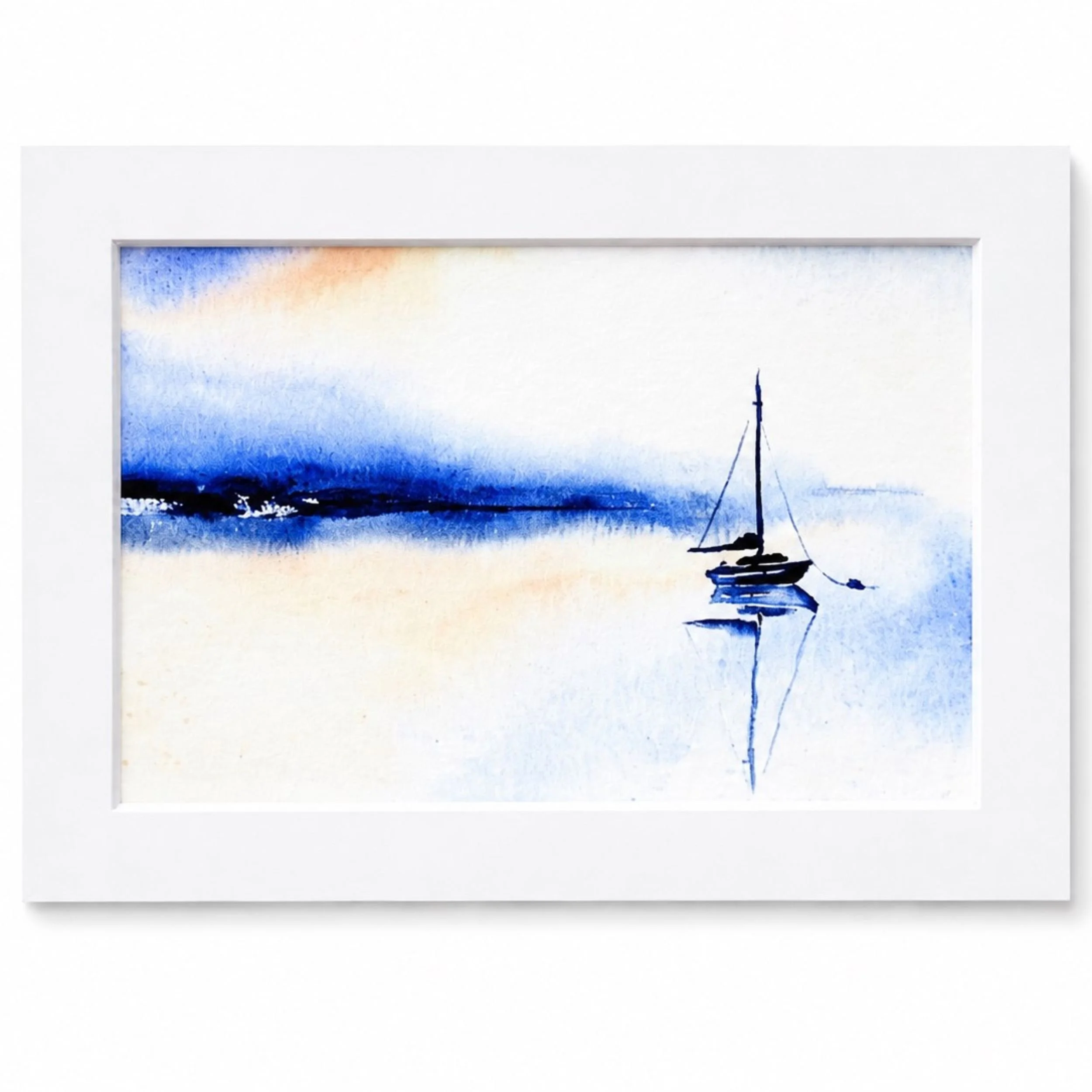 Loose Seascape Watercolour in Ultramarine, Art Print 5" x 7"
