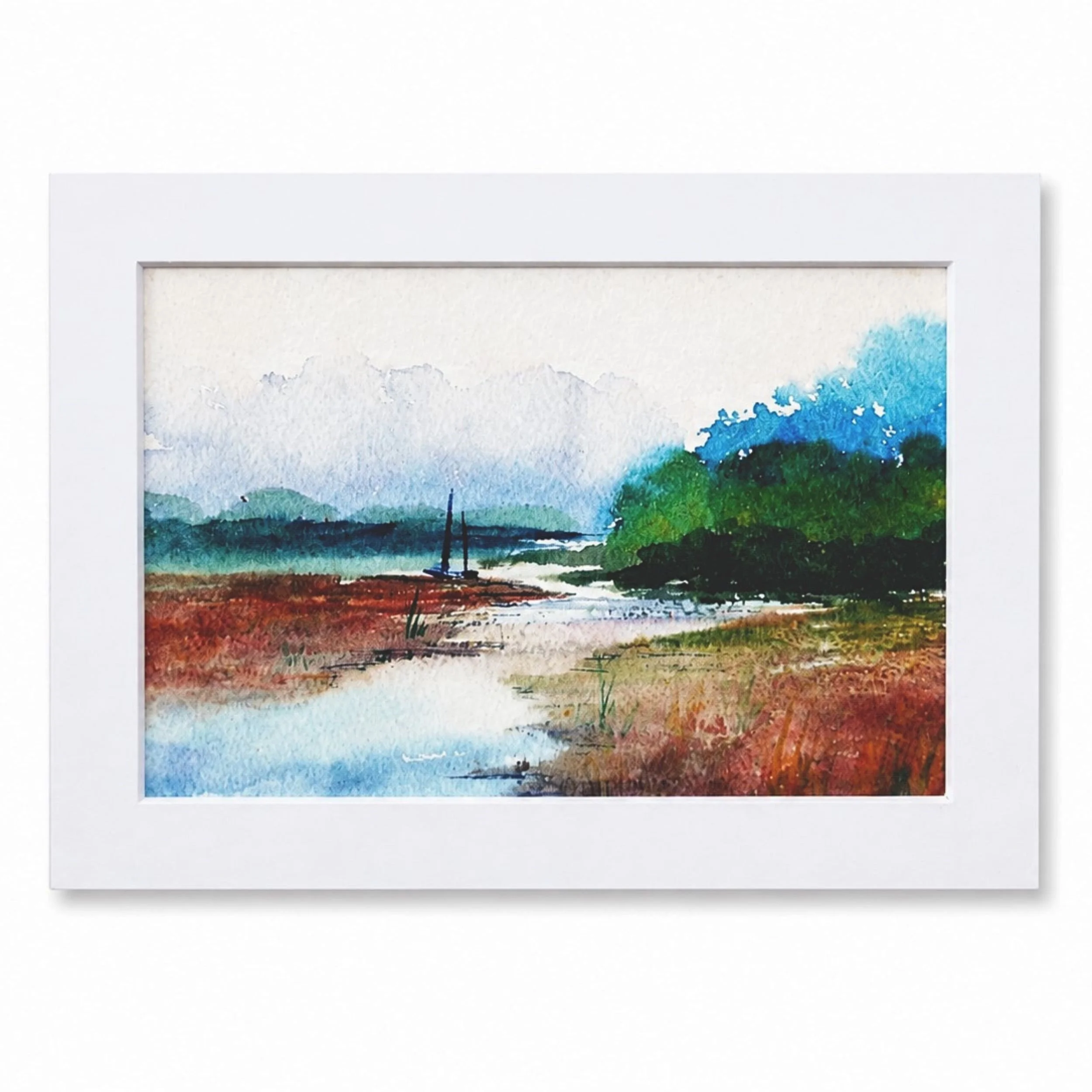 Pretty River Scene, Art Print 5" x 7"