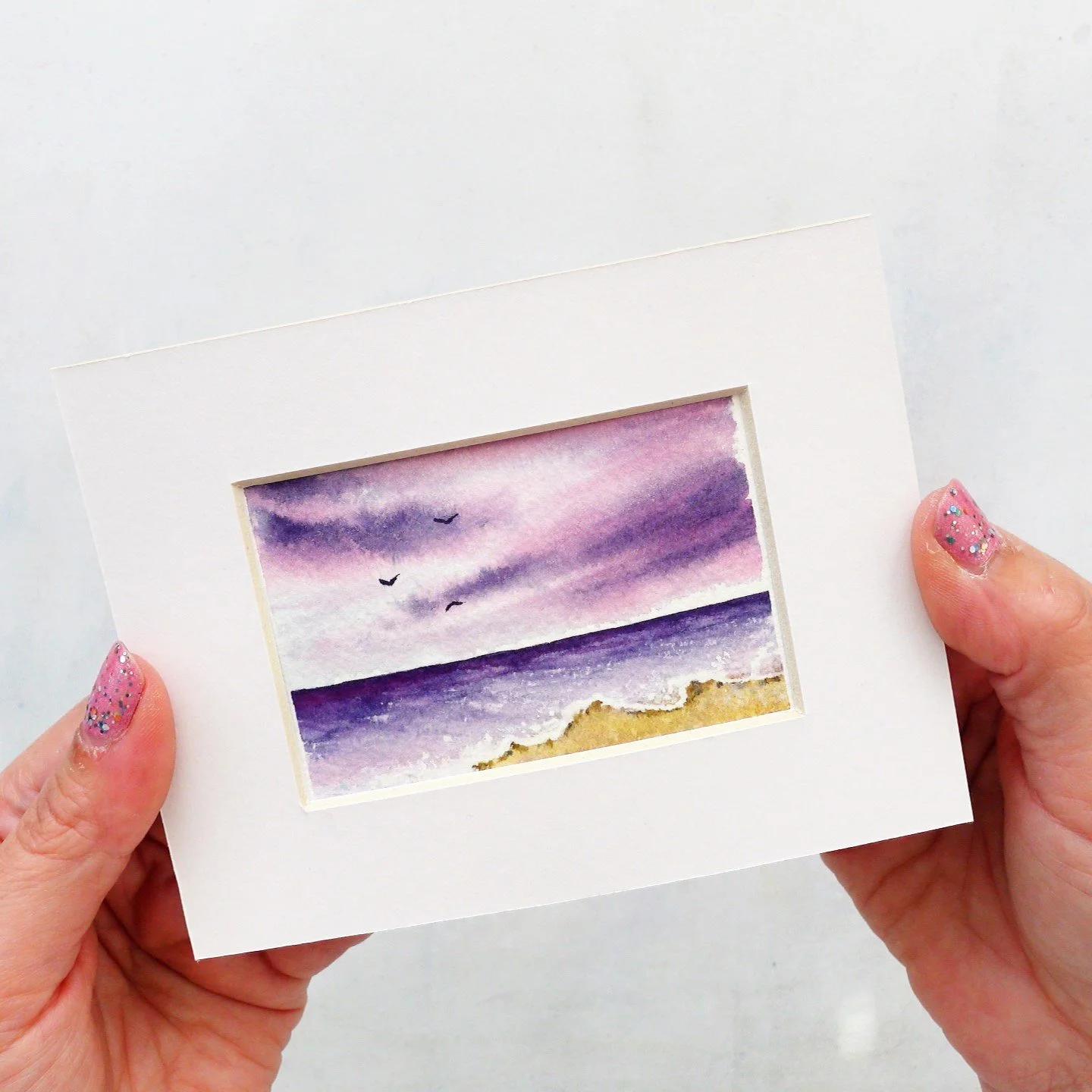 Mini Original Seascape in Purple Tones, ACEO | 2.5in x 3.5in