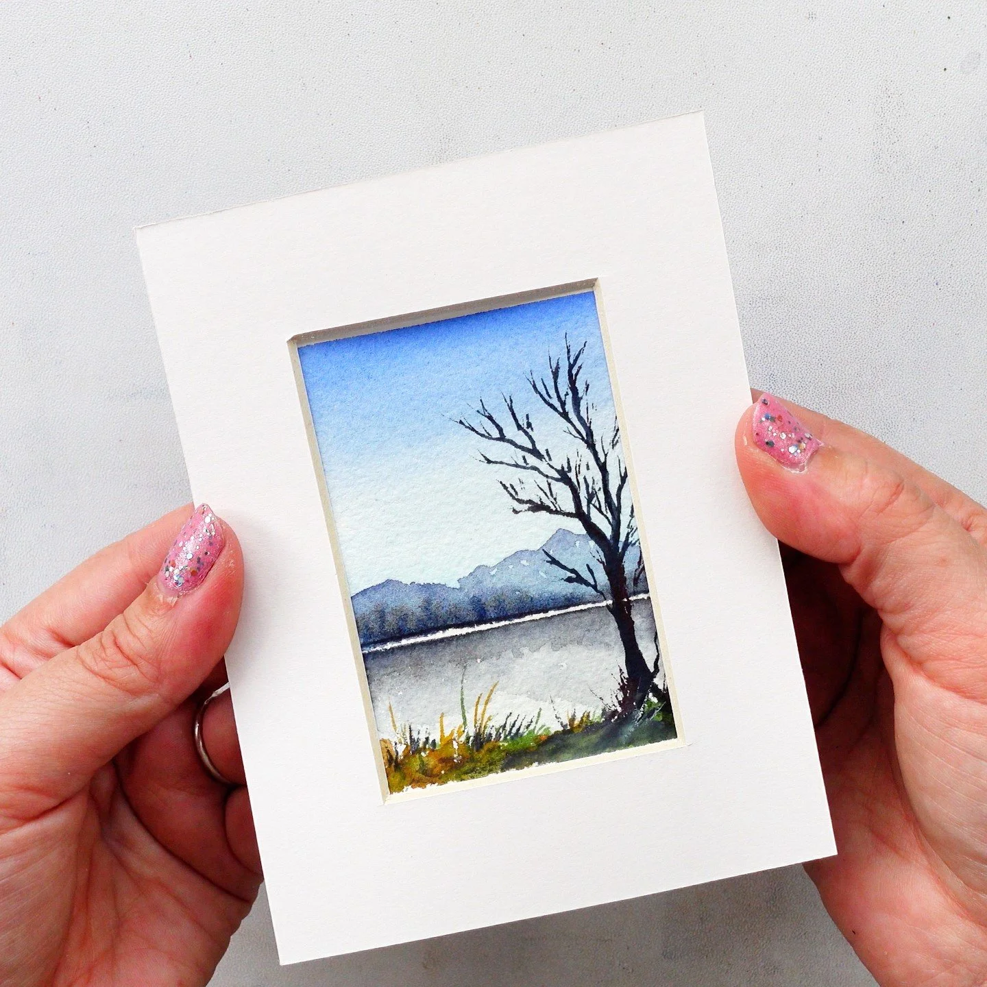 Mini Original Landscape with Mountain Reflections, ACEO | 2.5in x 3.5in