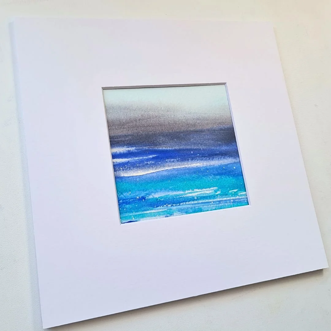 Abstract Ocean Watercolour Painting 8" x 8"