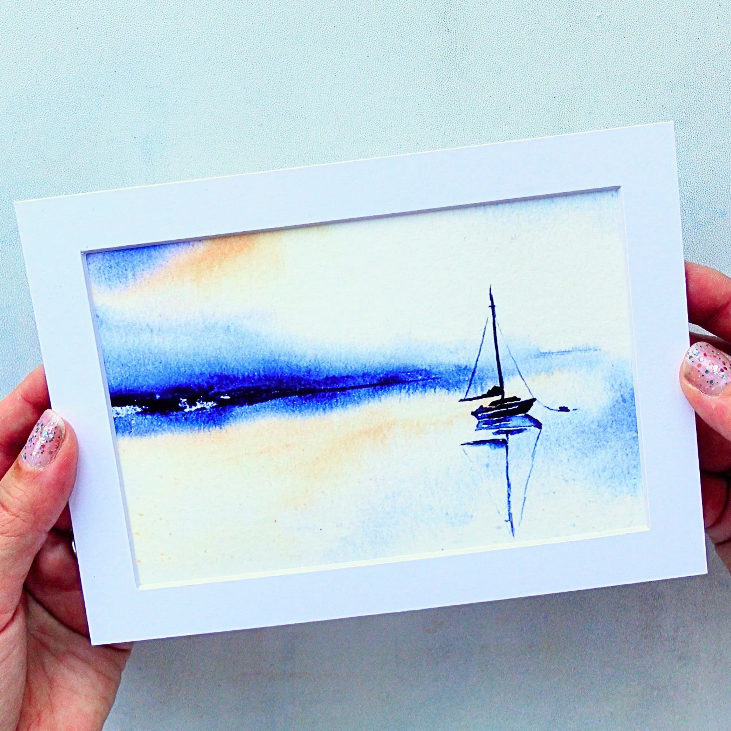 Loose Seascape Watercolour in Ultramarine, Art Print 5" x 7"