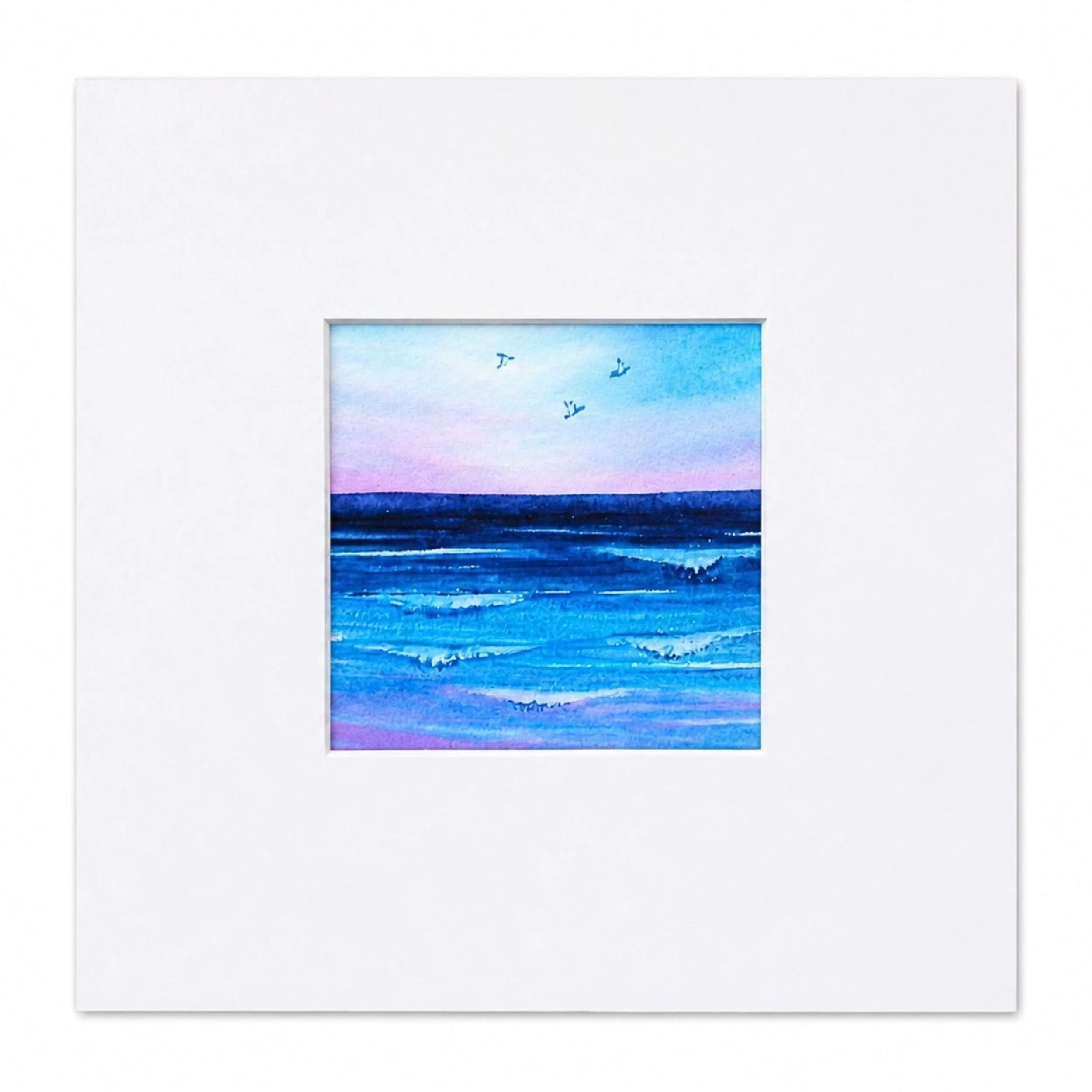 Purple Waves Seascape Watercolour, Art Print 8" x 8"