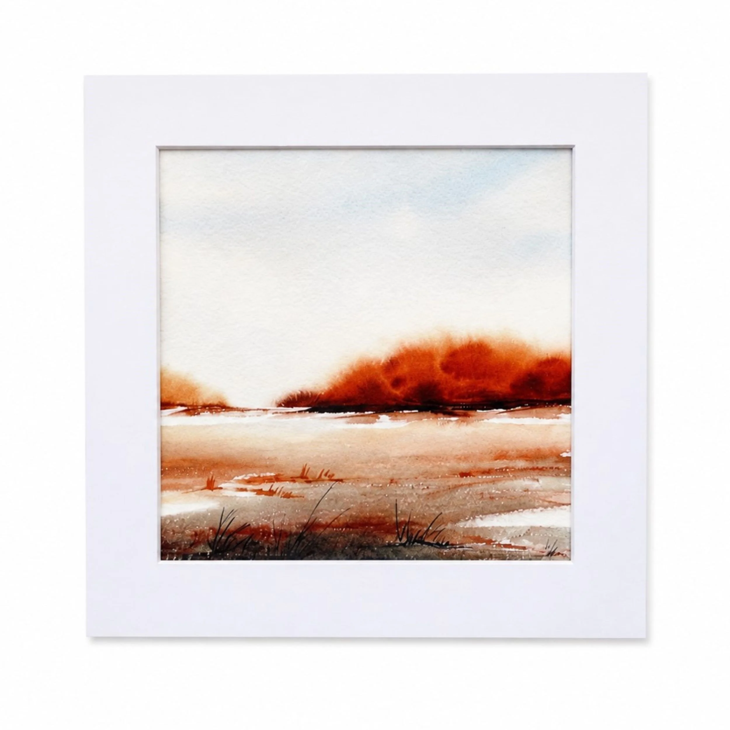 Minimalist Landscape in Burnt Umber, Art Print 8" x 8"