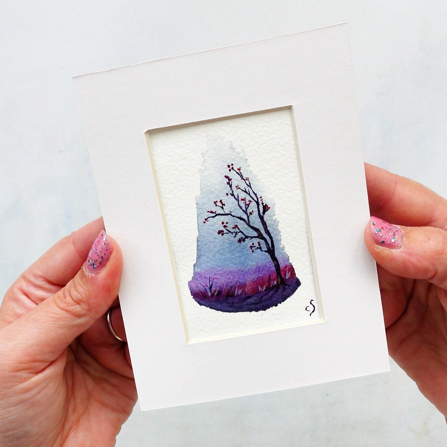 Mini Original Landscape with Cherry Tree, ACEO | 2.5in x 3.5in
