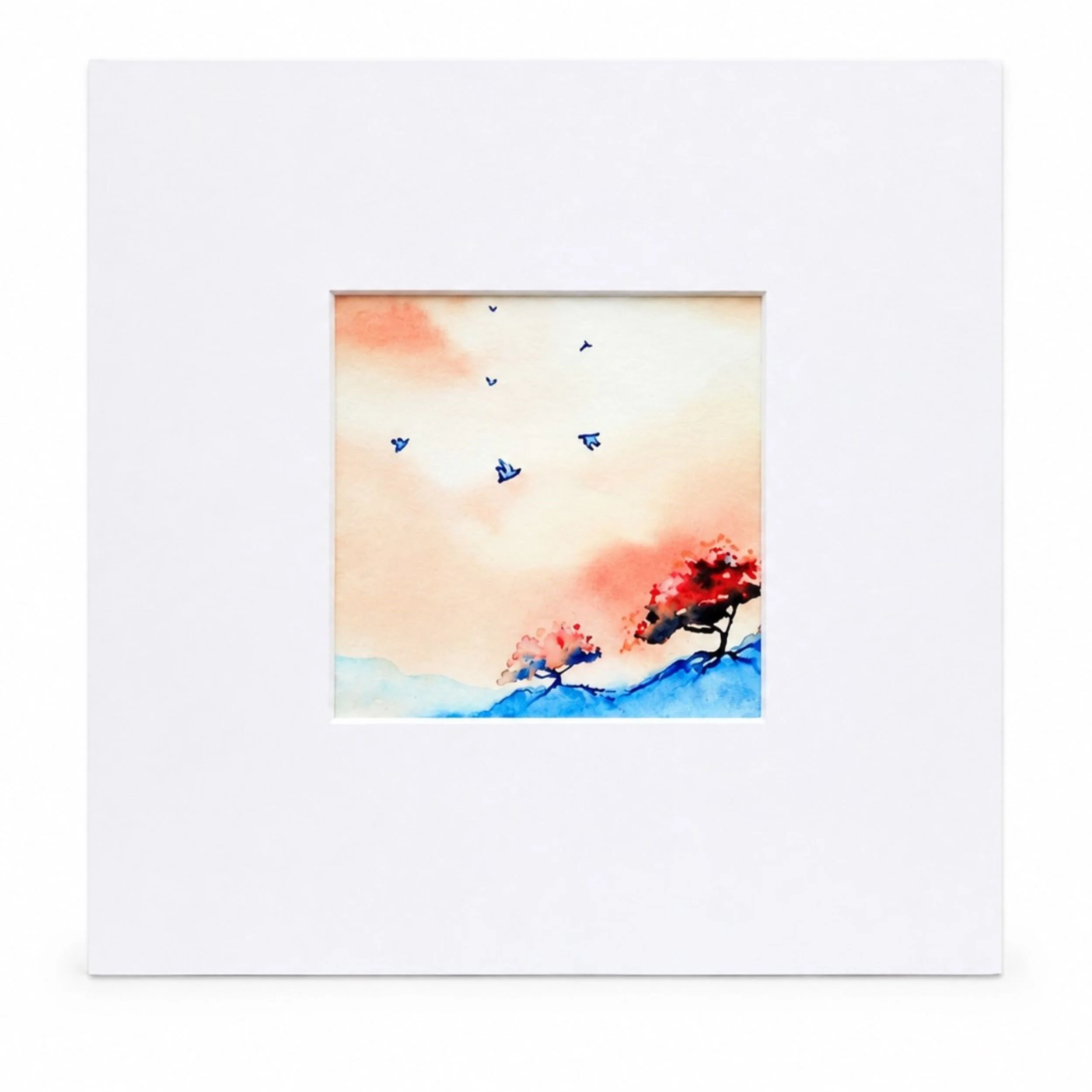 Minimalist Landscape Watercolour in Light Red, Art Print 8" x 8"