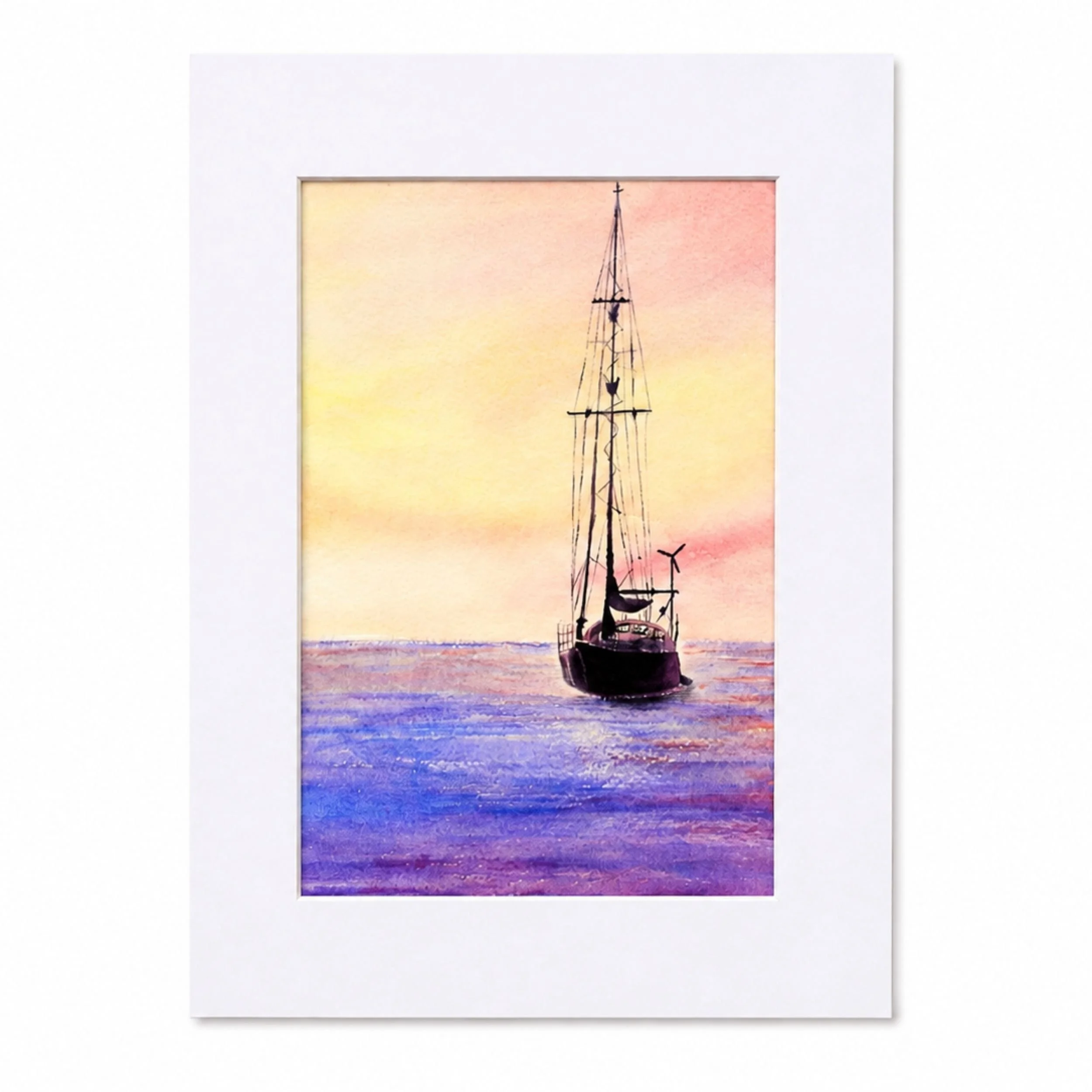 Sunset Ship at Sea, Art Print 5" x 7"