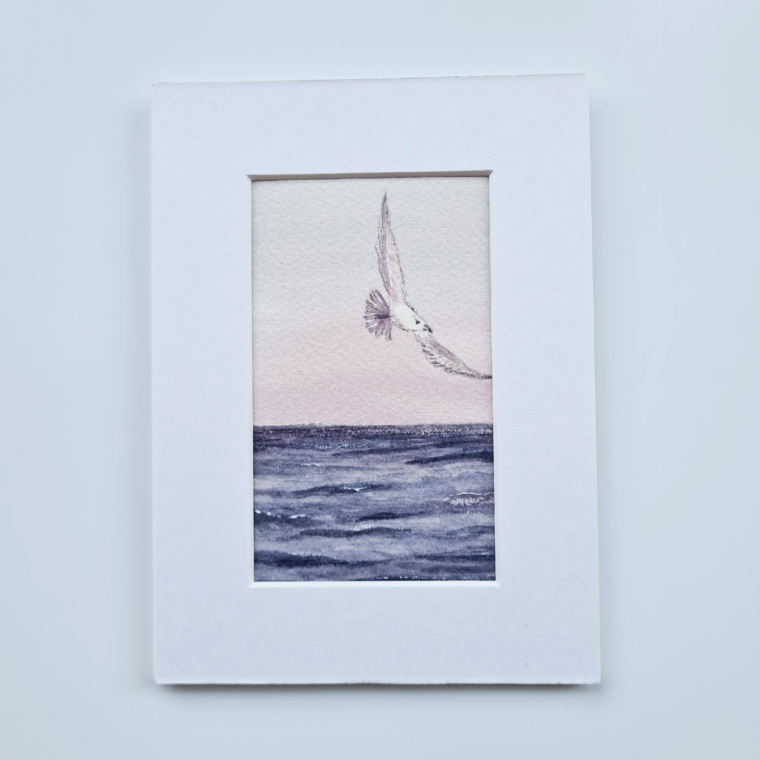 Bird in Flight Original Art Print, Nature Wall Painting in Blush Pink 1.jpg