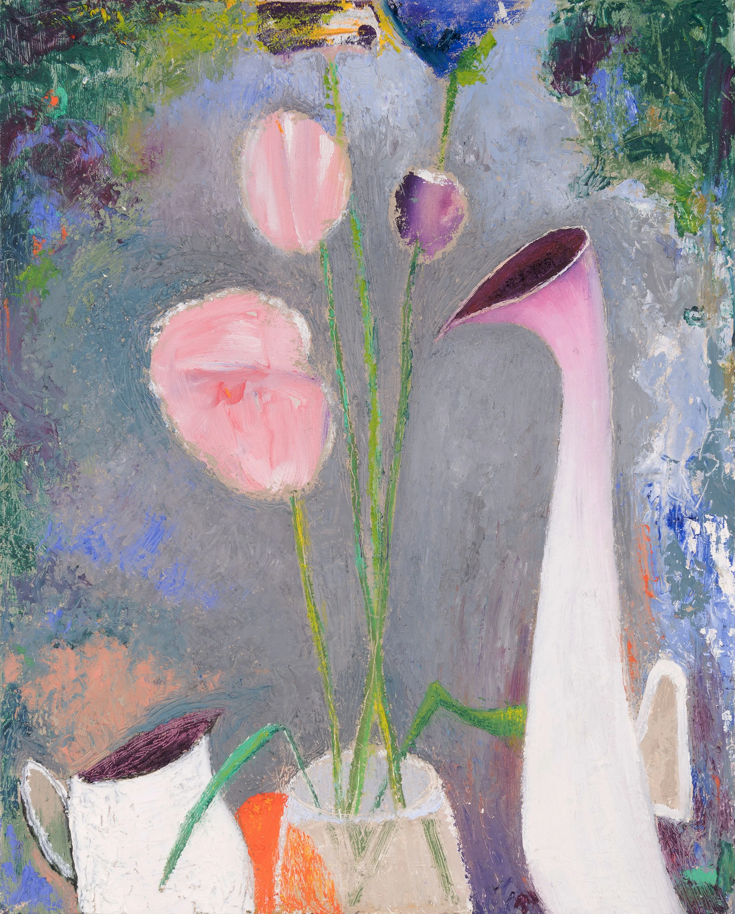Still Life with a Tall Jug and Pink Flowers