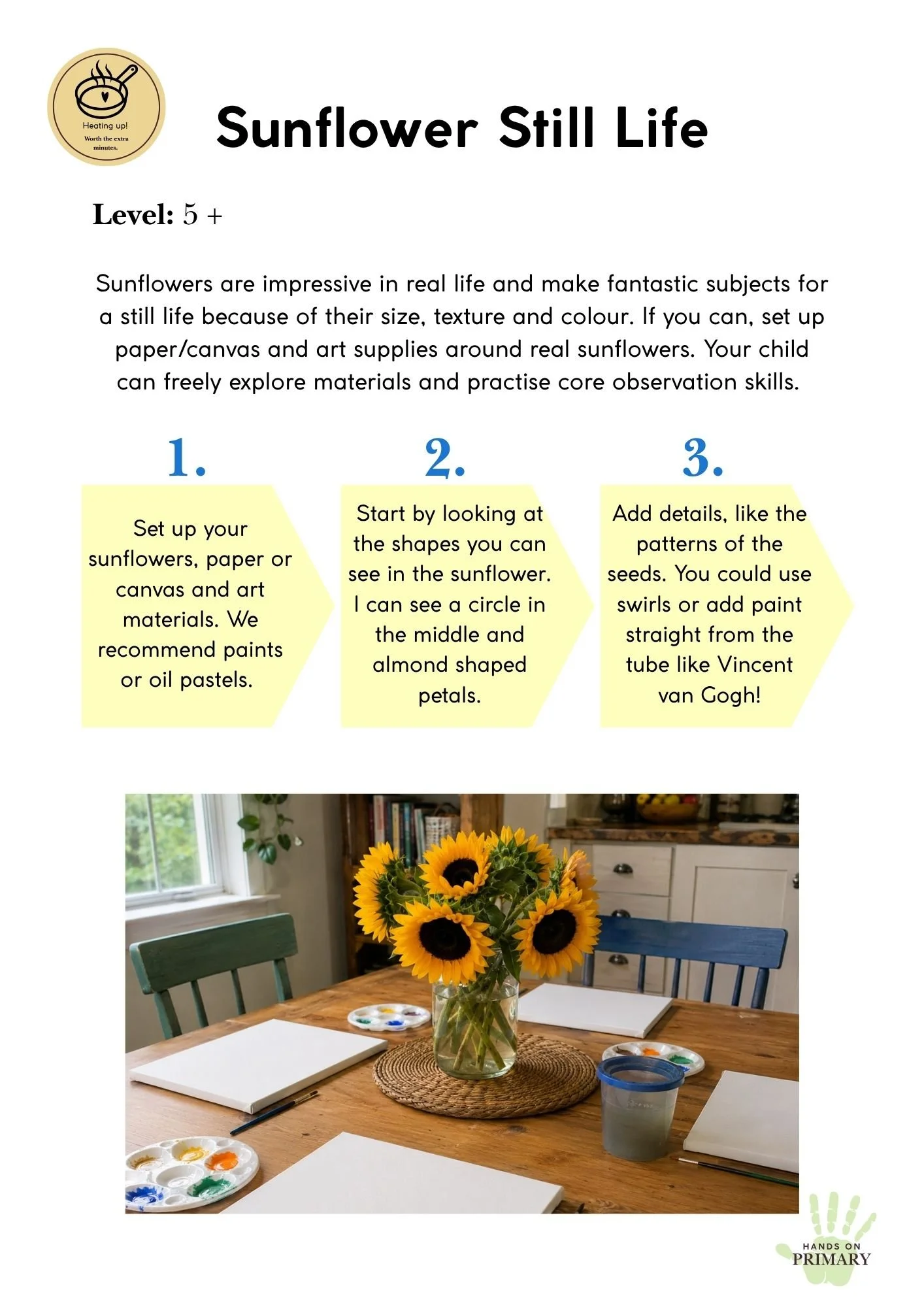 Product image detailed learning page about setting up a sunflower still life.