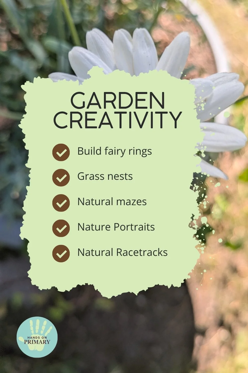 Garden creativity ideas for children: build fairy rings, grass nests, natural mazes, nature portraits and natural racetracks.