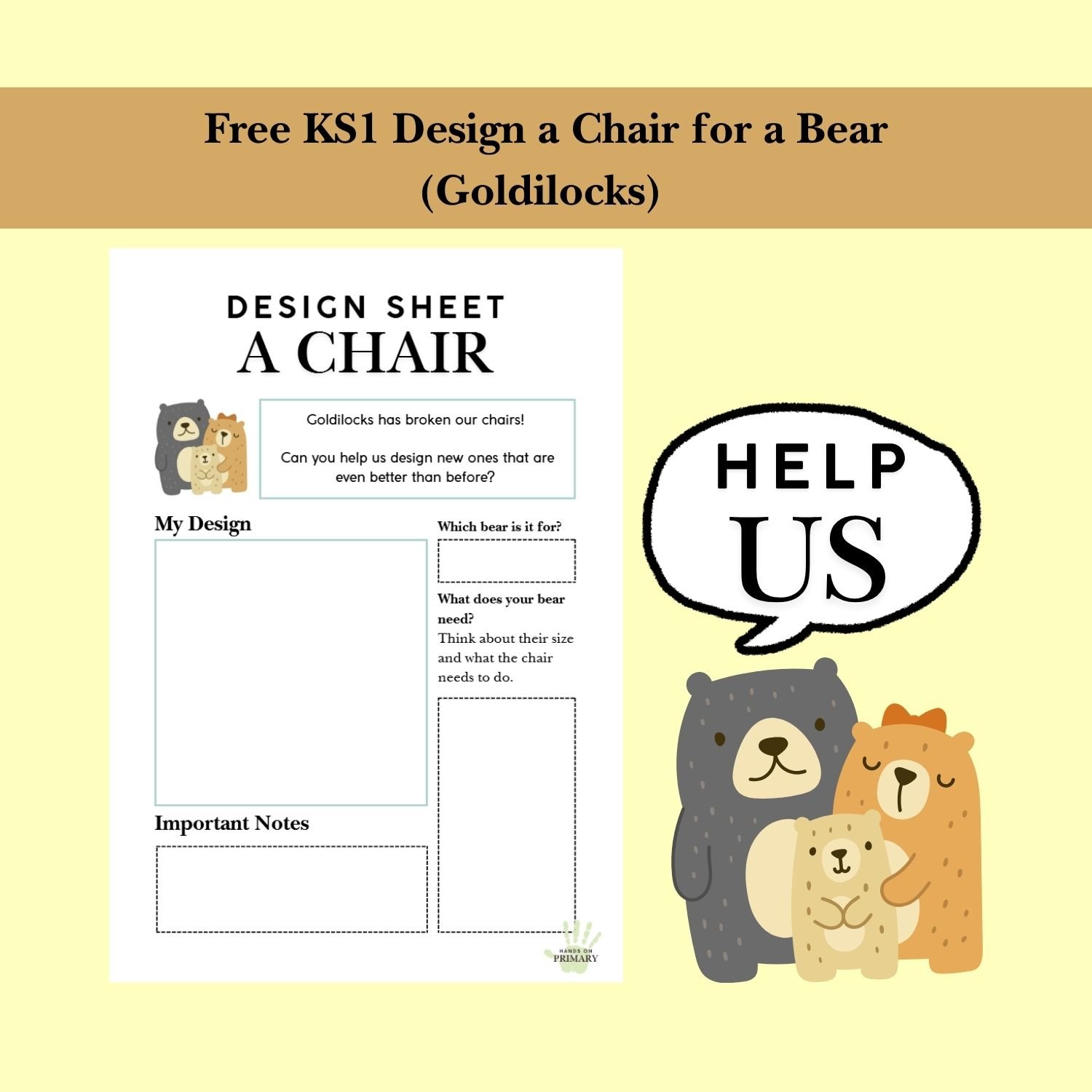 Free Design Sheet for young children to design a chair one of the three bears from Goldilocks