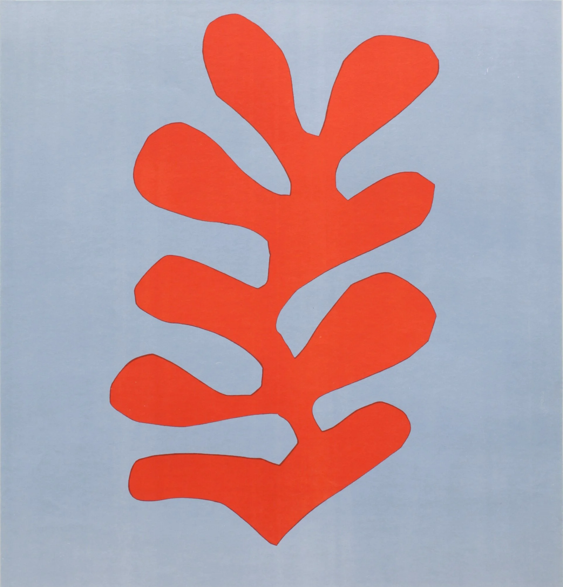 A cropped image from a Matisse exhibition poster, showing an organic coral-like red shape on a dusty blue background.