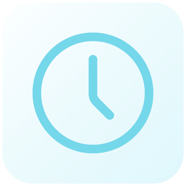 A blue clock icon with a minimalist design.