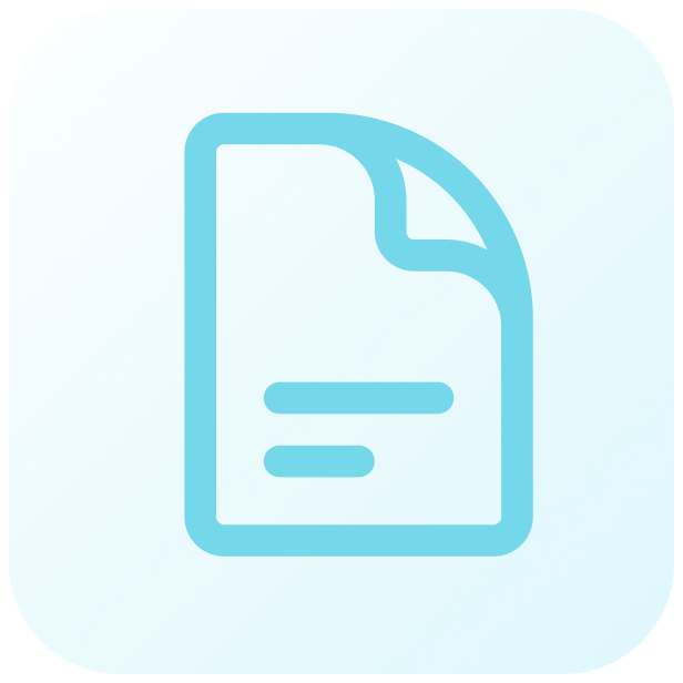 Icon of a document with a folded corner on a light blue background.