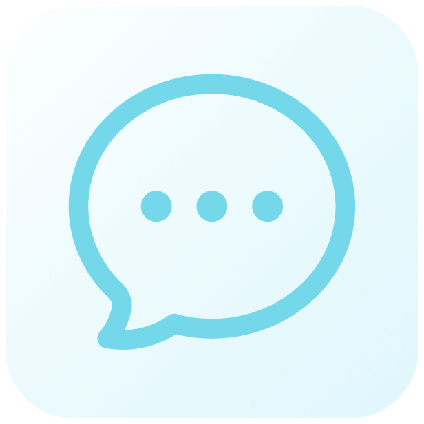 Blue speech bubble icon on a light blue background