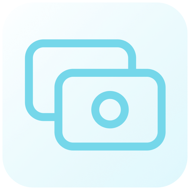 Icon of two overlapping cameras, representing photography or images.