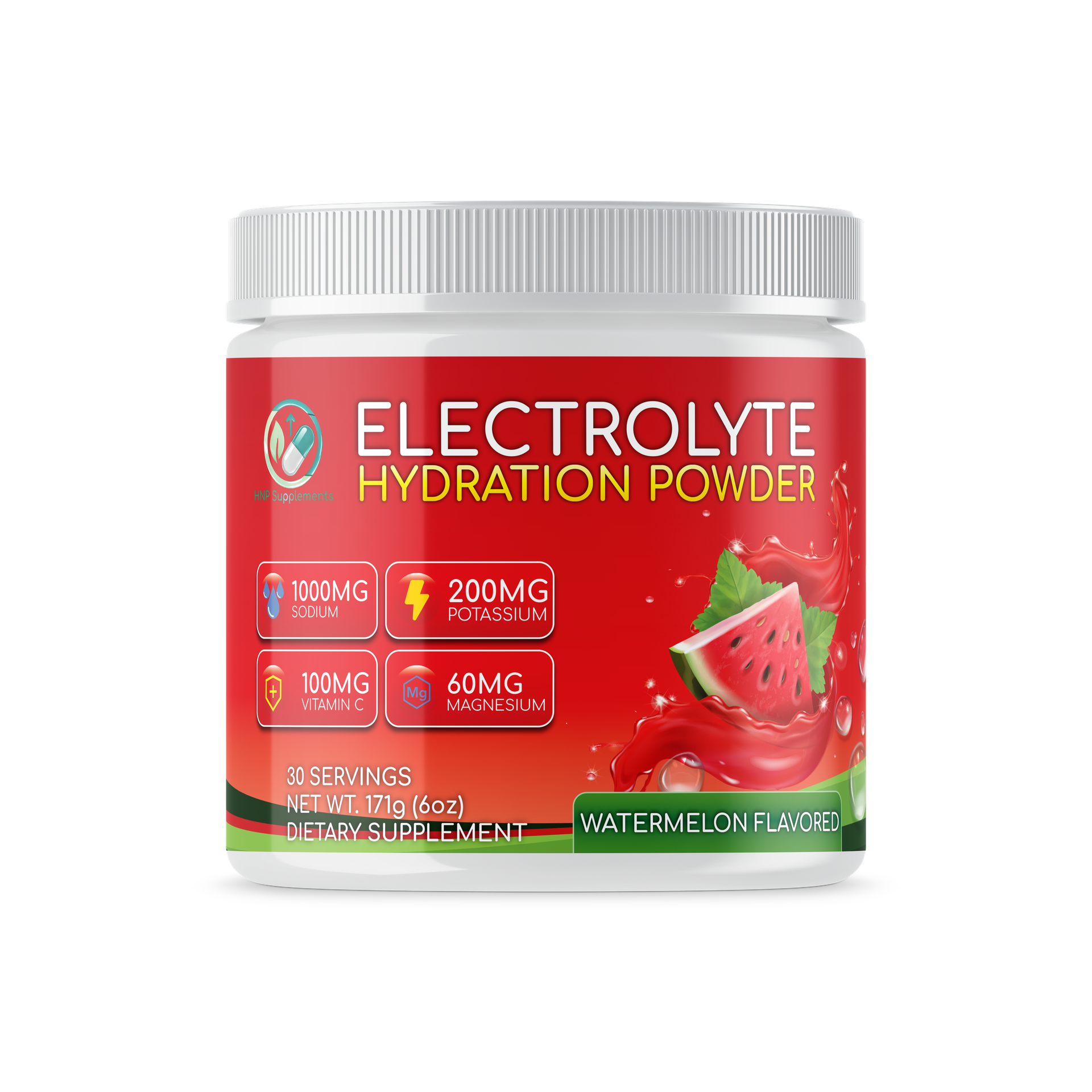 Natural Watermelon Electrolyte Powder 30 Servings - Sugar Free -Keto Friendly - Vegan Friendly - Non GMO