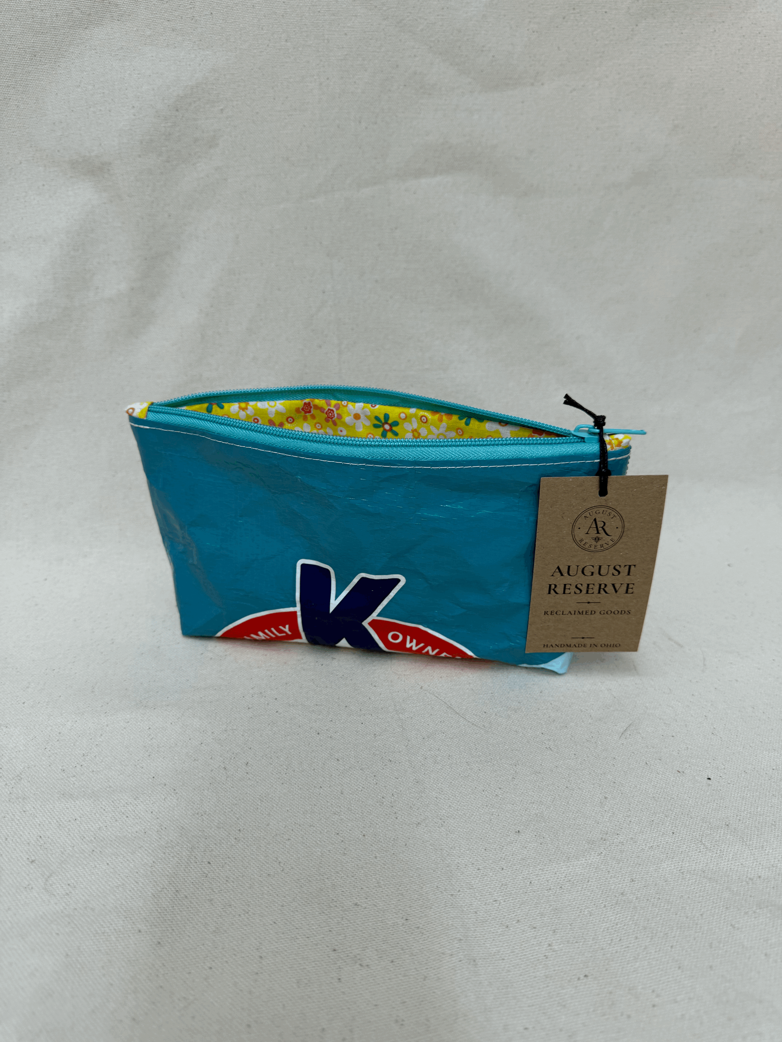 "K" Family owned Lined pouch - Yellow floral liner
