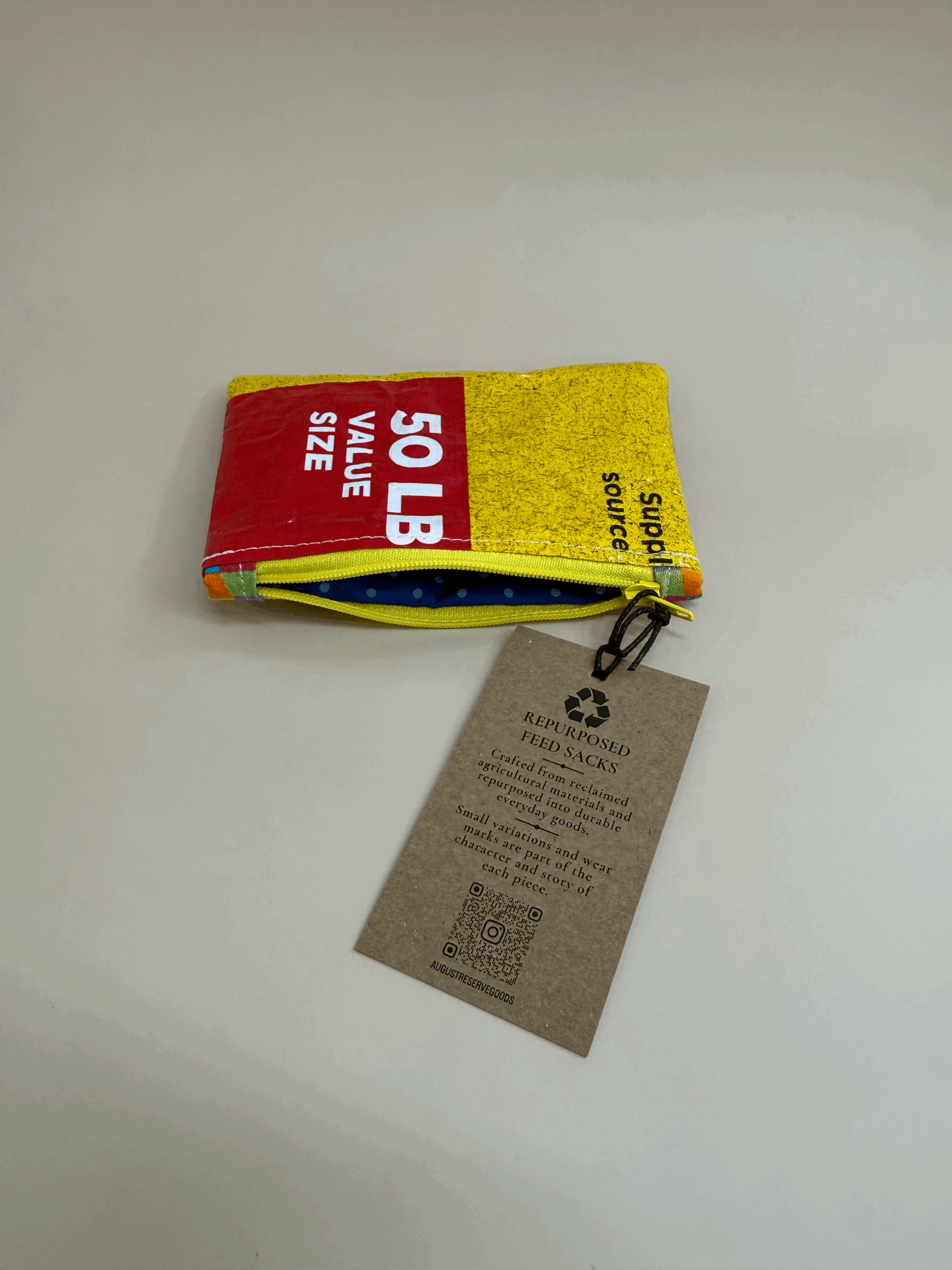 Duck 50lb lined coin pouch - Blue dot liner/Yellow zipper