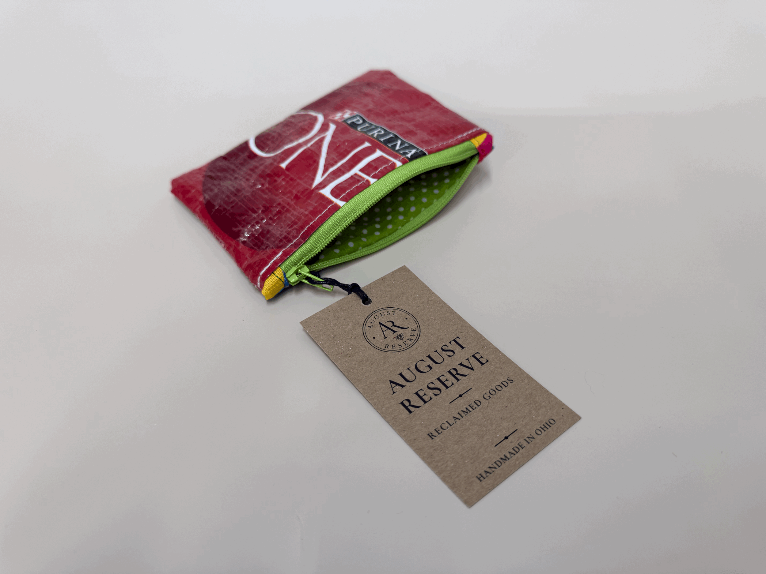 Purina one lined coin pouch - green dots  liner