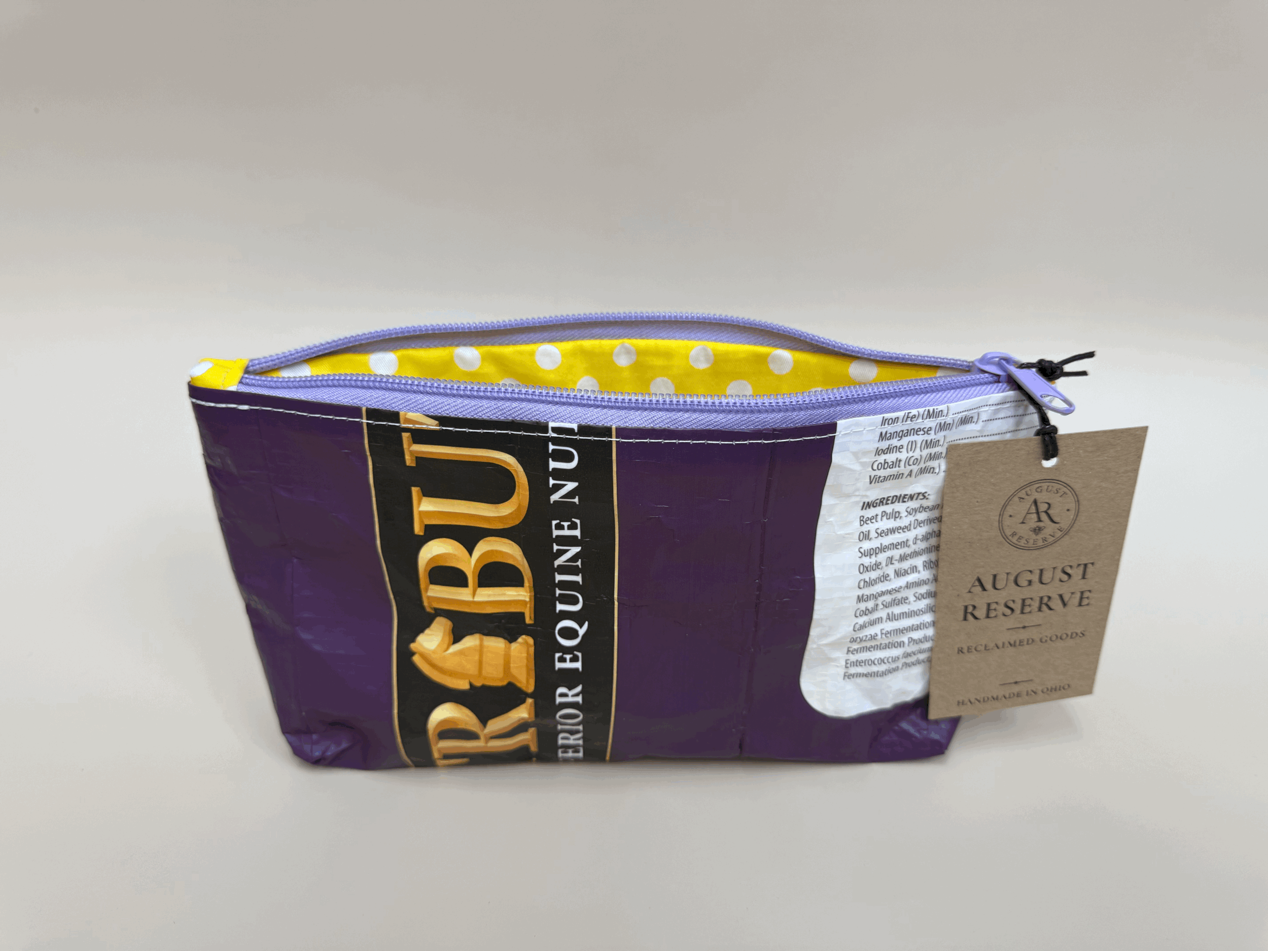Tribute purple lined pouch - Yellow dot liner