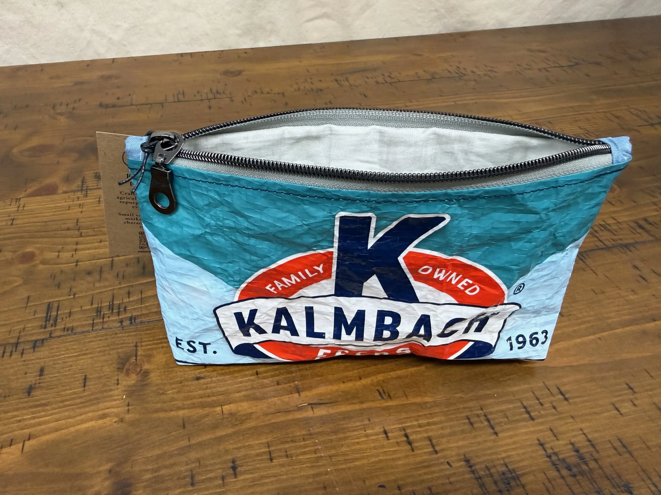 Kalmbach Teal pouch - gray plaid liner, gunmetal zipper