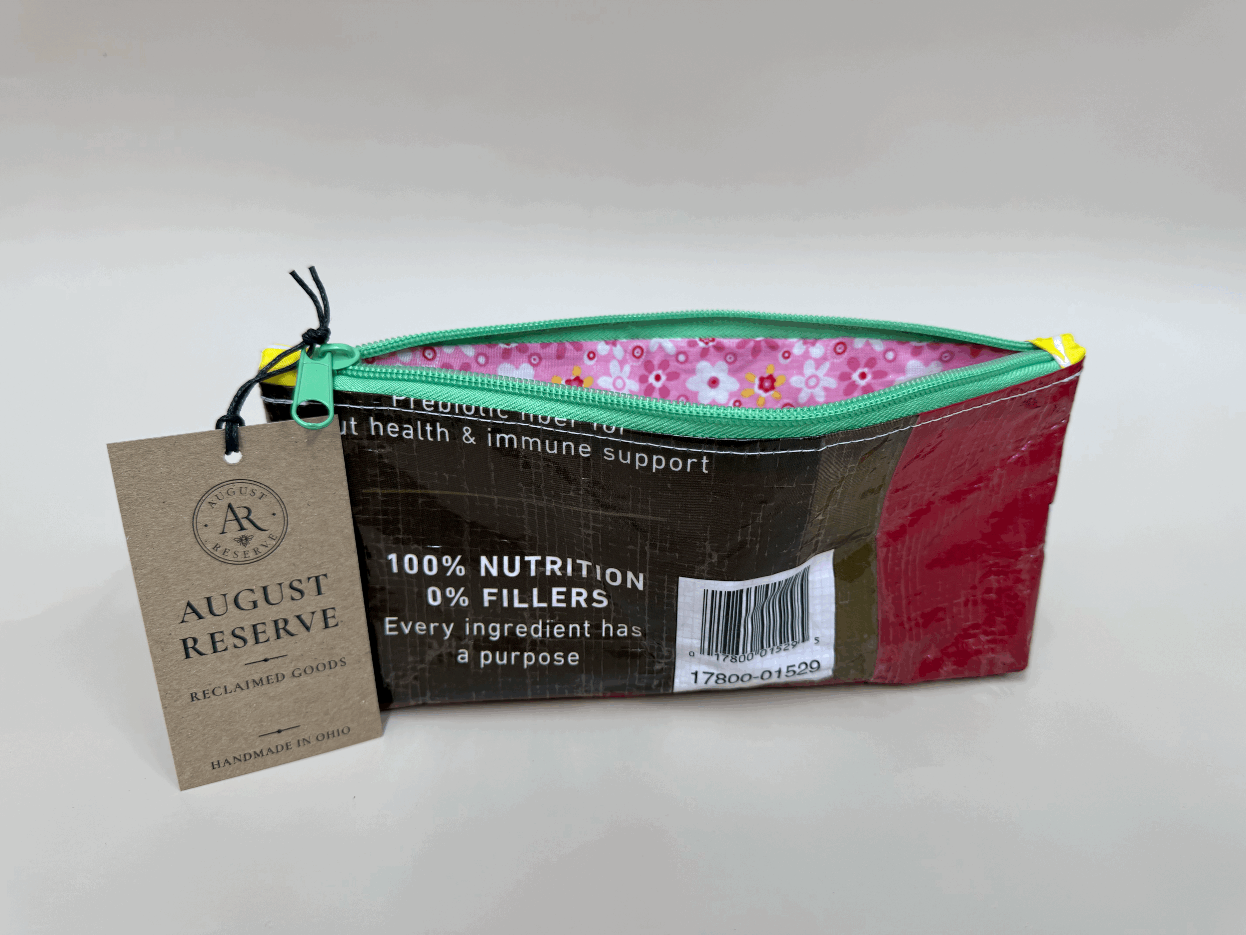 100% Nutrition lined pouch - Pink floral liner