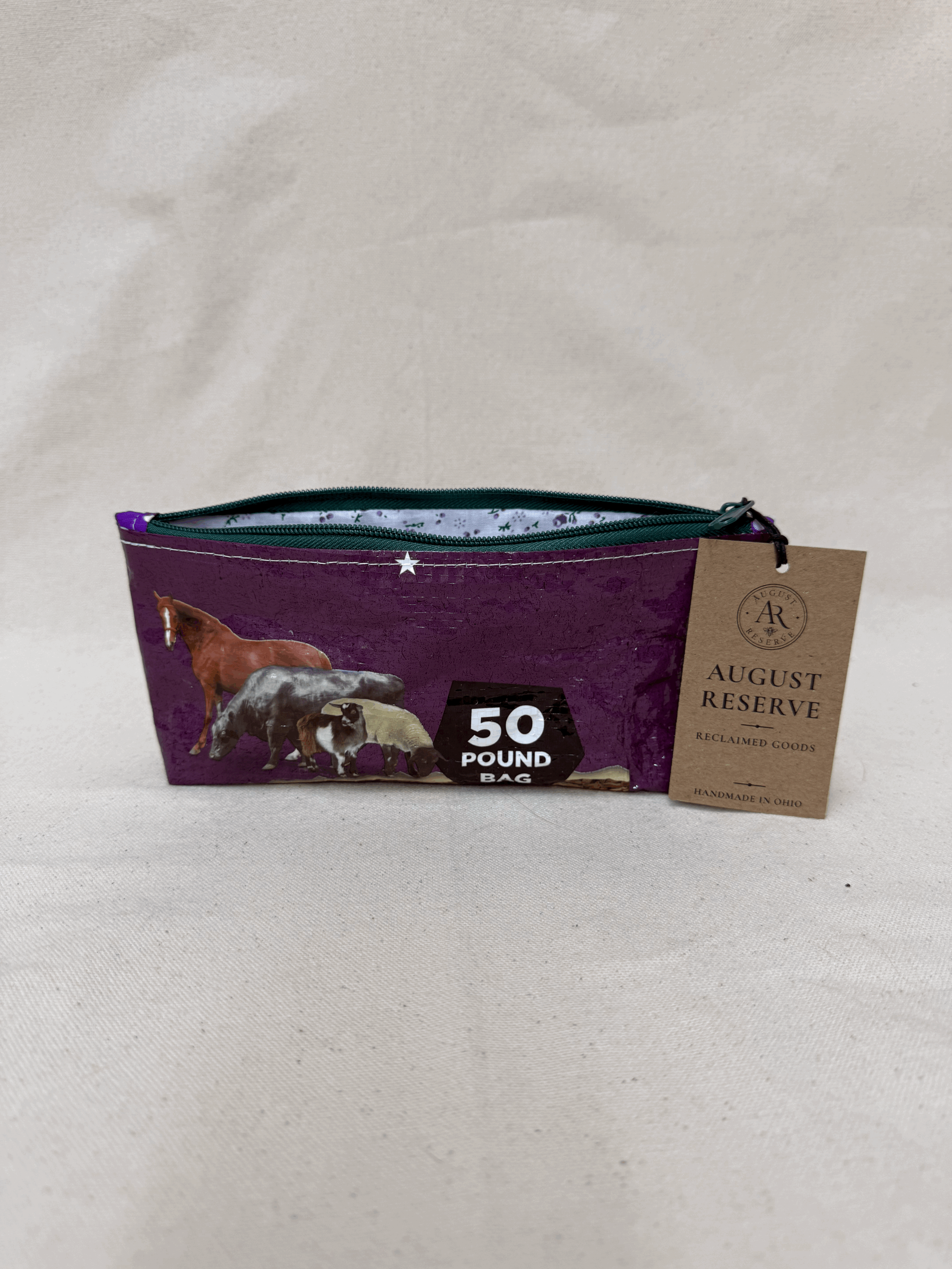 Rolled oats lined pouch - Purple floral liner