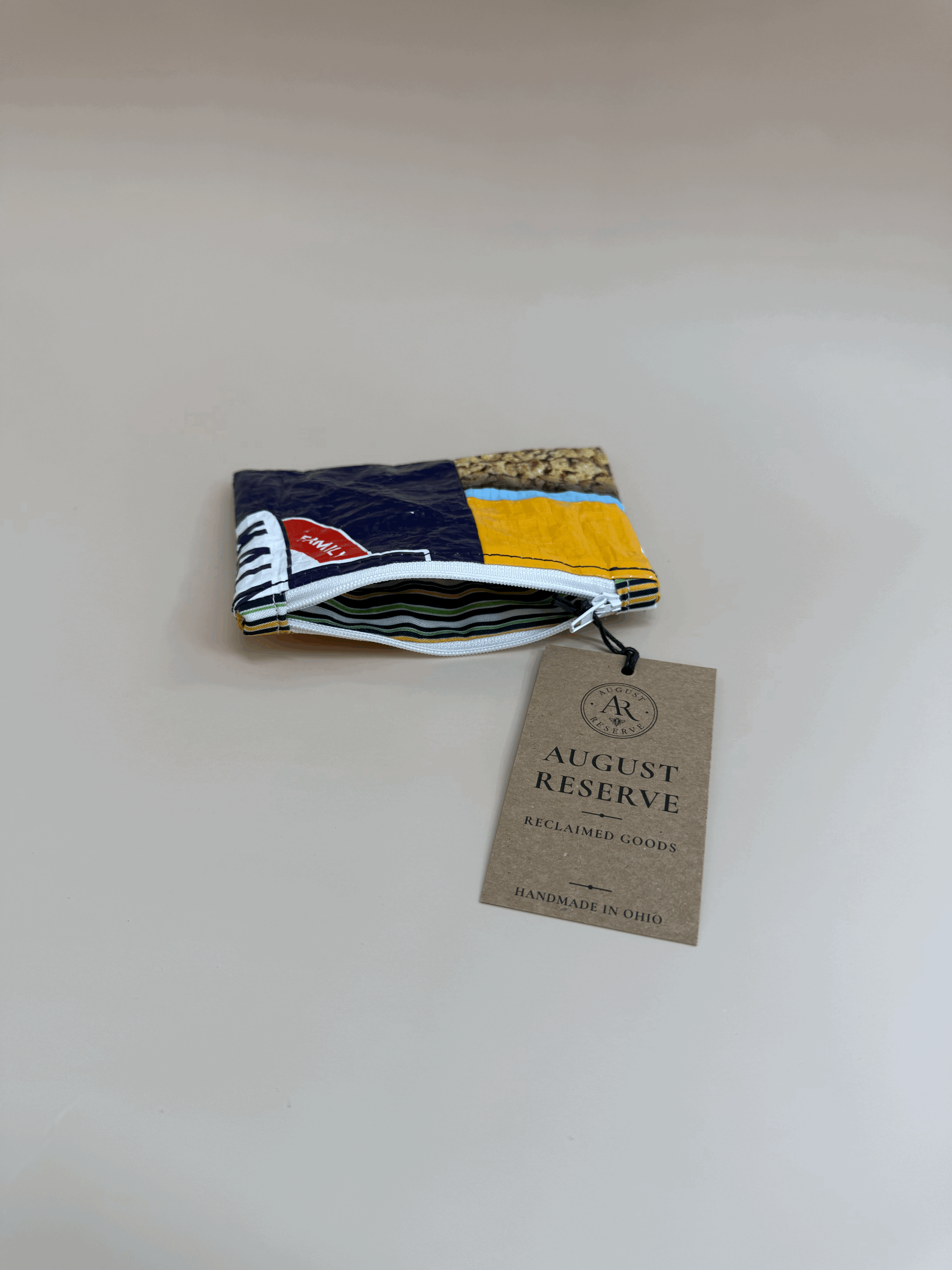 Yellow/Blue Kalmbach lined coin pouch - Stripe liner