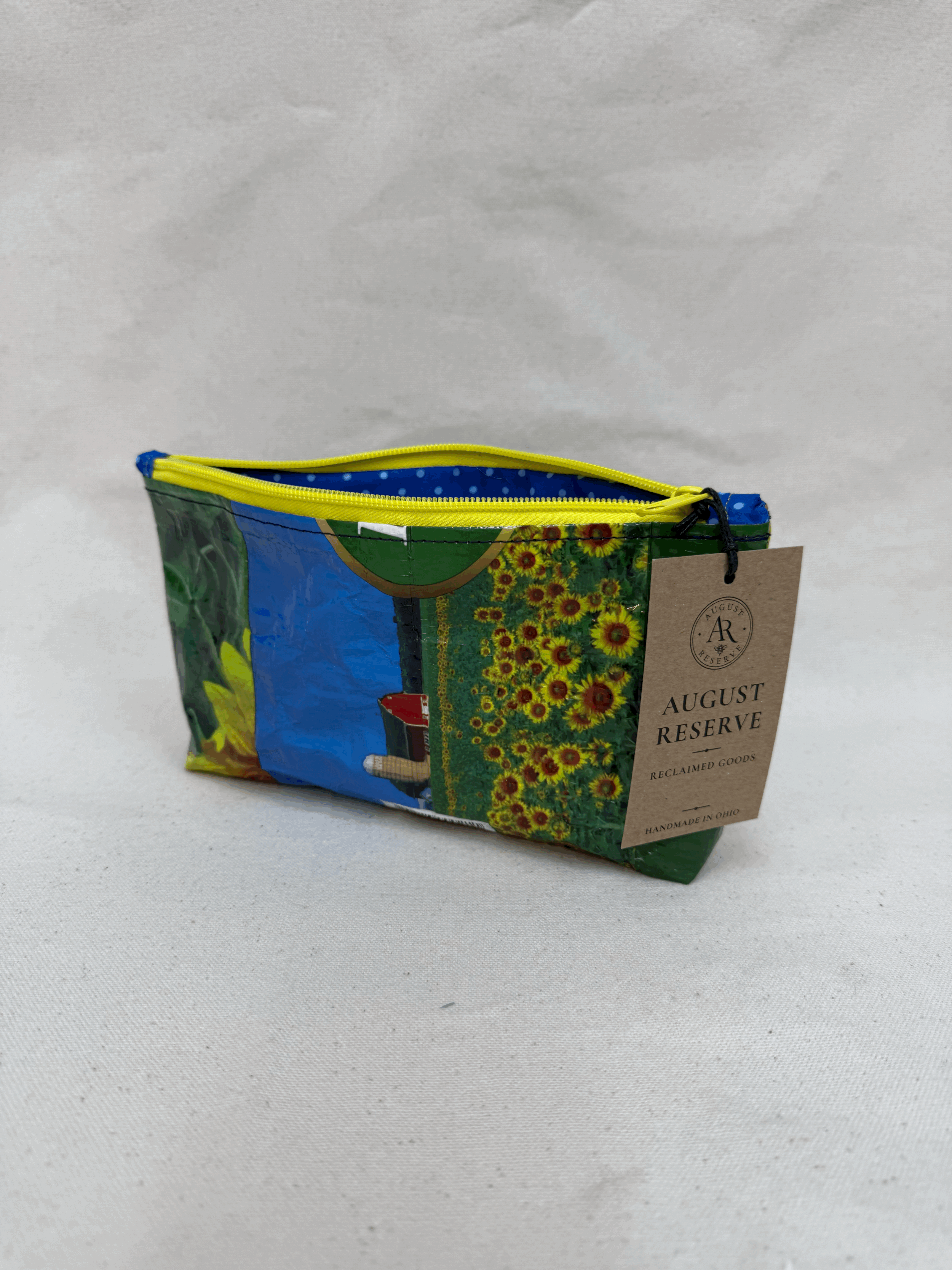 Sunflower/Blue Jay Lined pouch - Blue dot liner