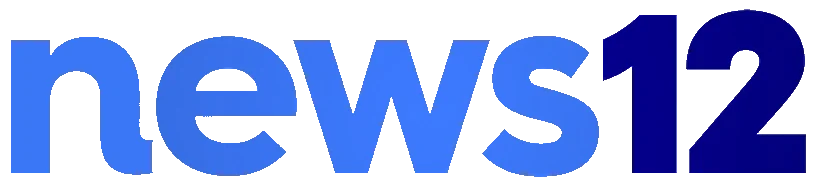 Close-up of the 'news12' logo in blue with bold font.