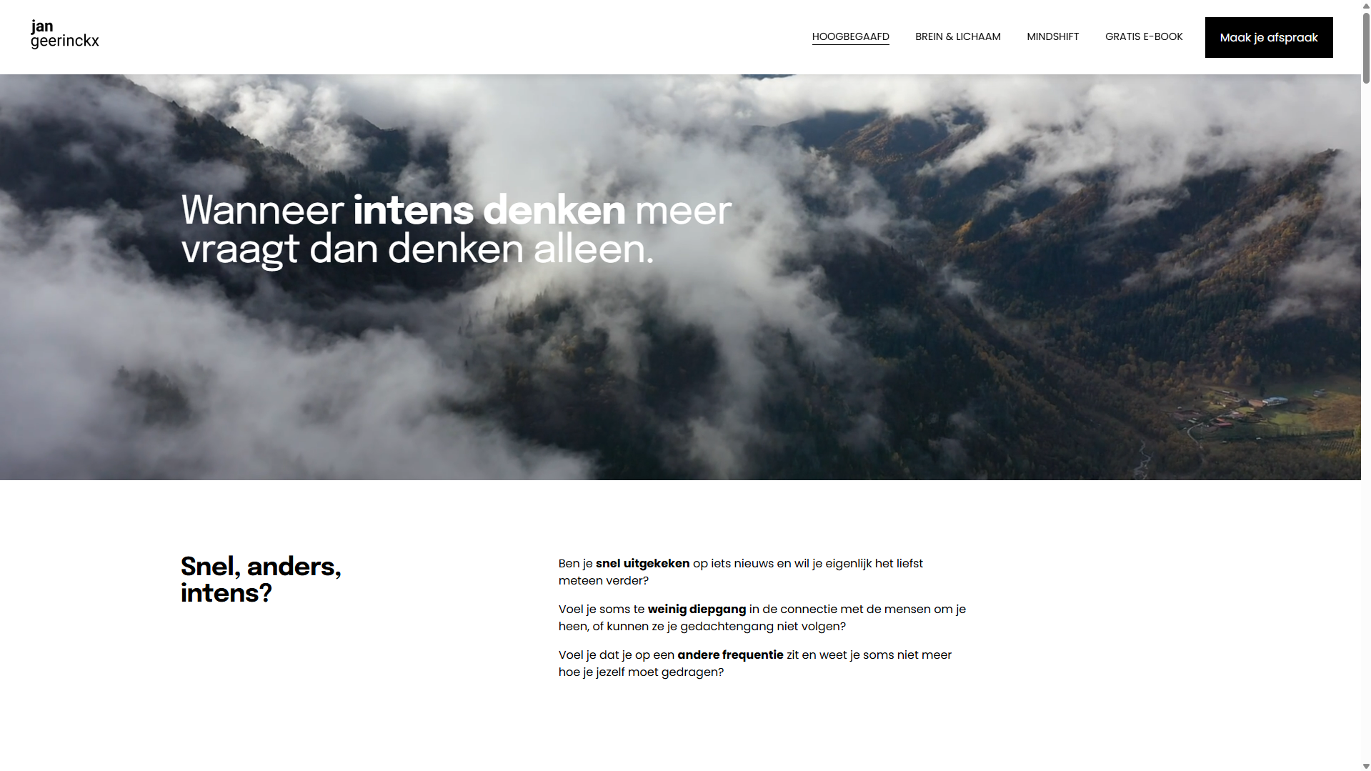 Homepage van de Squarespace-praktijkwebsite van Jan Geerinckx