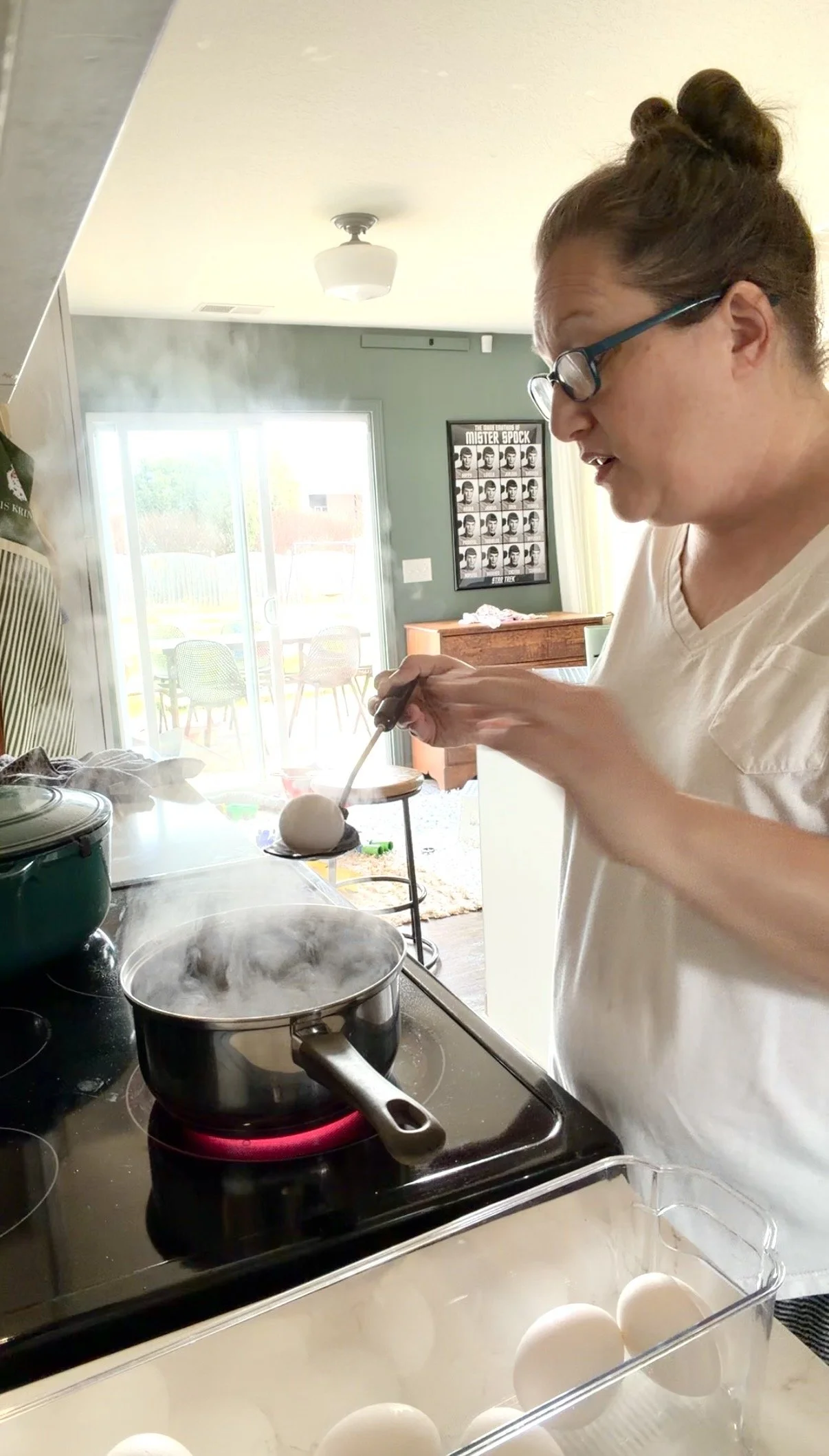 When you put a cold egg in boiling water
